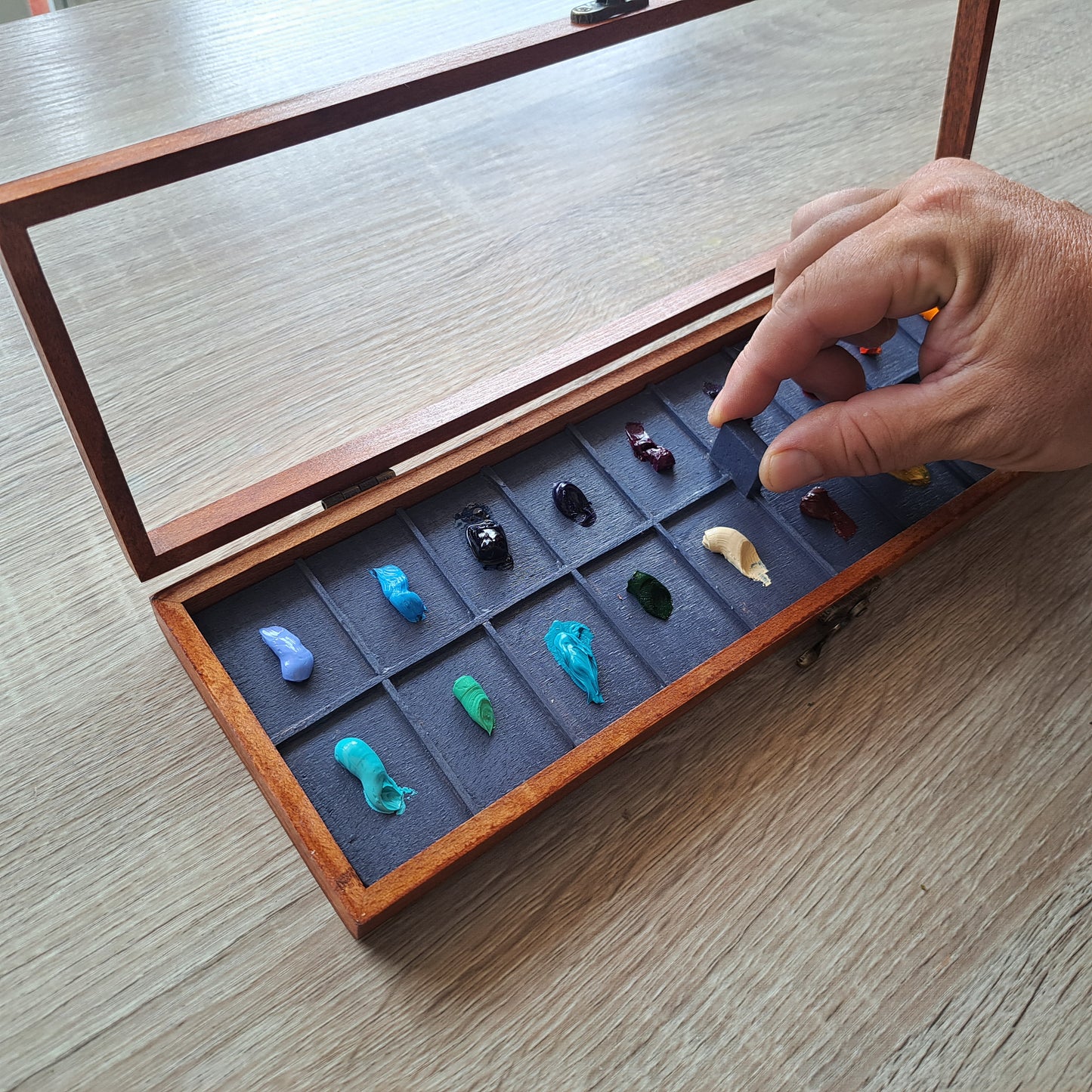 Palette case for oil paints with a transparent cover, wet palette, oil paint palette, Plein Air oil paints
