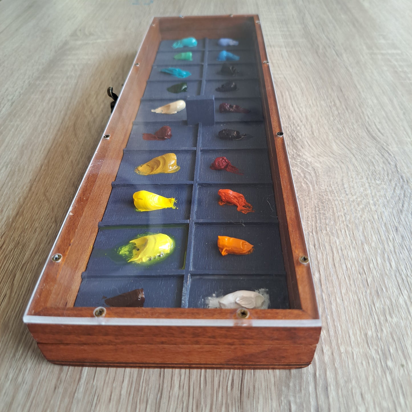 Palette case for oil paints with a transparent cover, wet palette, oil paint palette, Plein Air oil paints