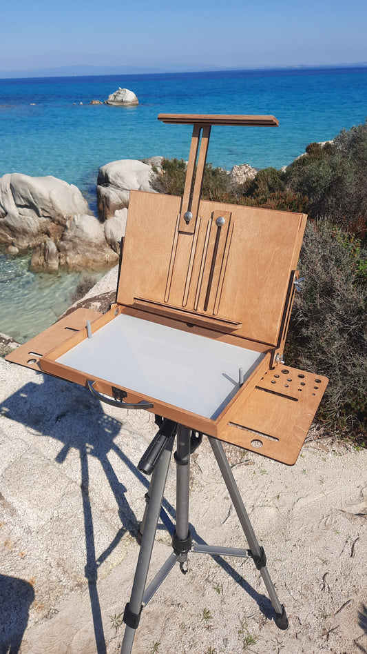 Pochade box for PLEIN AIR painting, outdoor & portable artist easel, lightweight box for oil paints, M size with wings