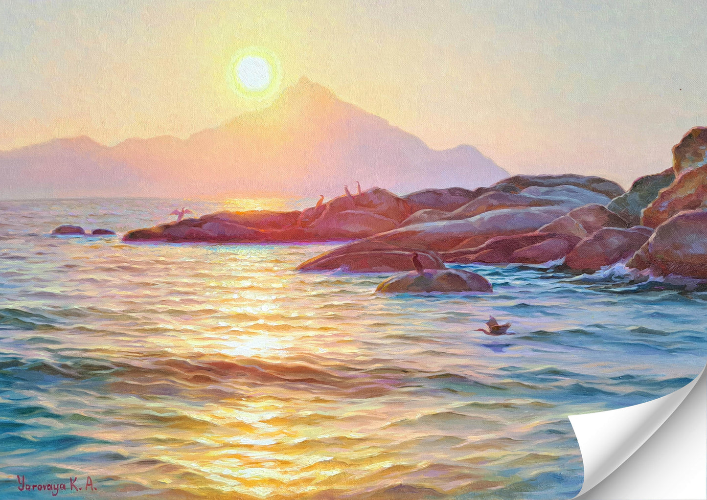 Meeting the dawn. Mount Athos. Poster