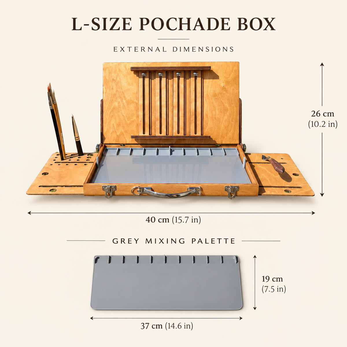 L-Size Pochade Box with Magnetic Side Wings & Removable Freezable Palette – Lightweight Plein Air Painting Easel with Grey Mixing Palette