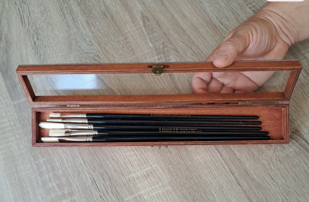 Brush Storage case - Handmade wooden box for transporting brushes - Brush case with transparent lid