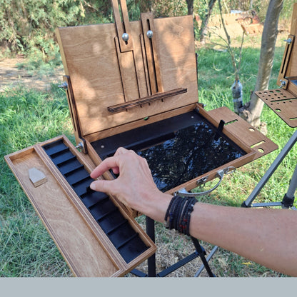 Reversible Lid Pochade Box with Removable Palette – Lightweight, Weatherproof Easel for Plein Air Painting with black palette