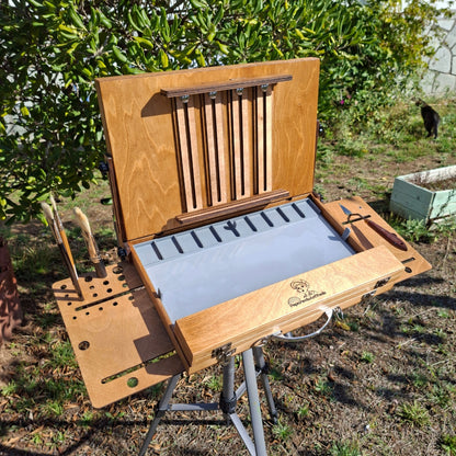 L-Size Pochade Box with Magnetic Side Wings & Removable Freezable Palette – Lightweight Plein Air Painting Easel with Grey Mixing Palette
