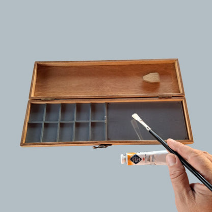 Freezable pallet case with space for mixing paints, 2 in 1 wood case for oil paints, Plein Air Travel Palette