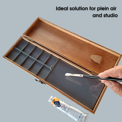 Freezable pallet case with space for mixing paints, 2 in 1 wood case for oil paints, Plein Air Travel Palette