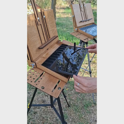 Reversible Lid Pochade Box with Removable Palette – Lightweight, Weatherproof Easel for Plein Air Painting with black palette