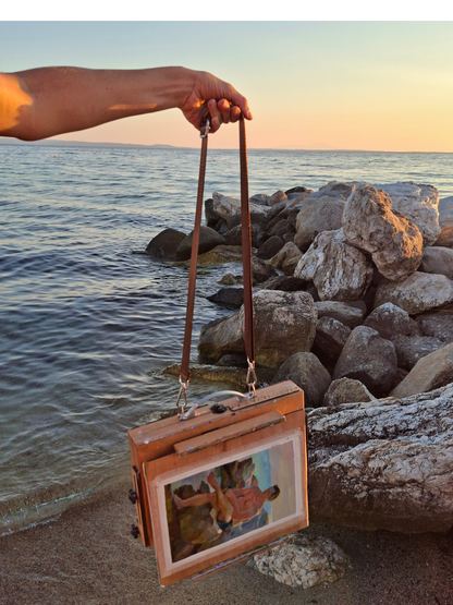 Pochade box for PLEIN AIR painting, outdoor & portable artist easel, lightweight box for oil paints, M size grey Palette