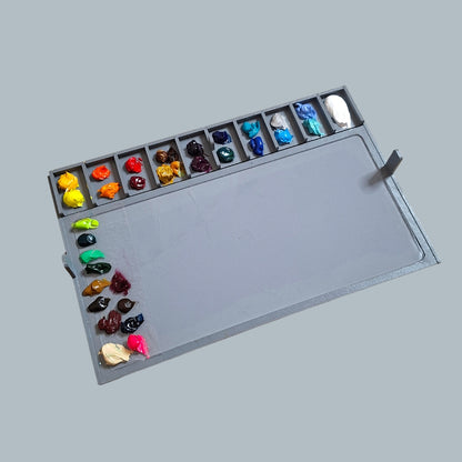 Pochade box for PLEIN AIR painting, outdoor & portable artist easel, lightweight box for oil paints, M size grey Palette